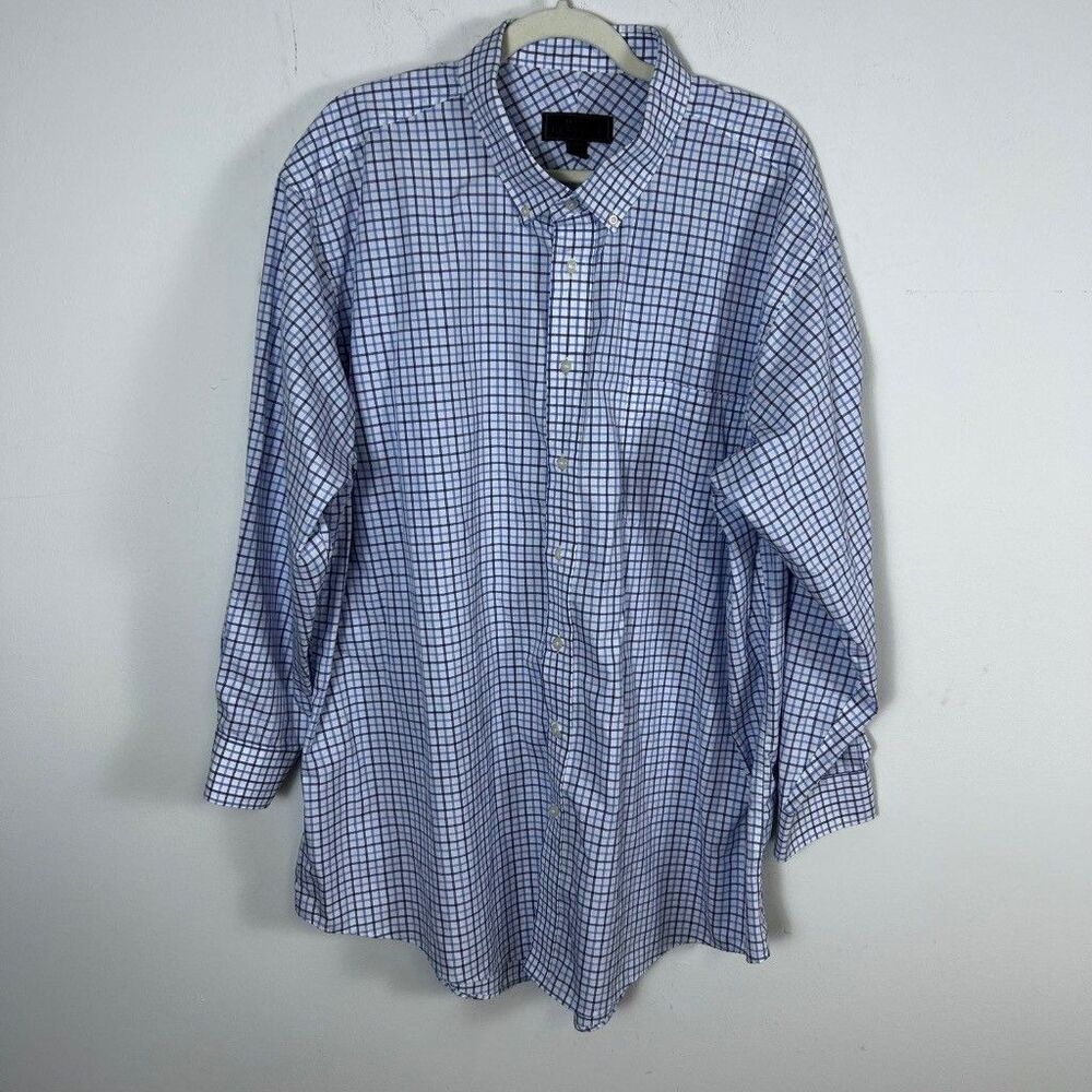Jos A Bank Reserve Custom Shirt Mens XL Blue White Plaid Button Down Cotton
